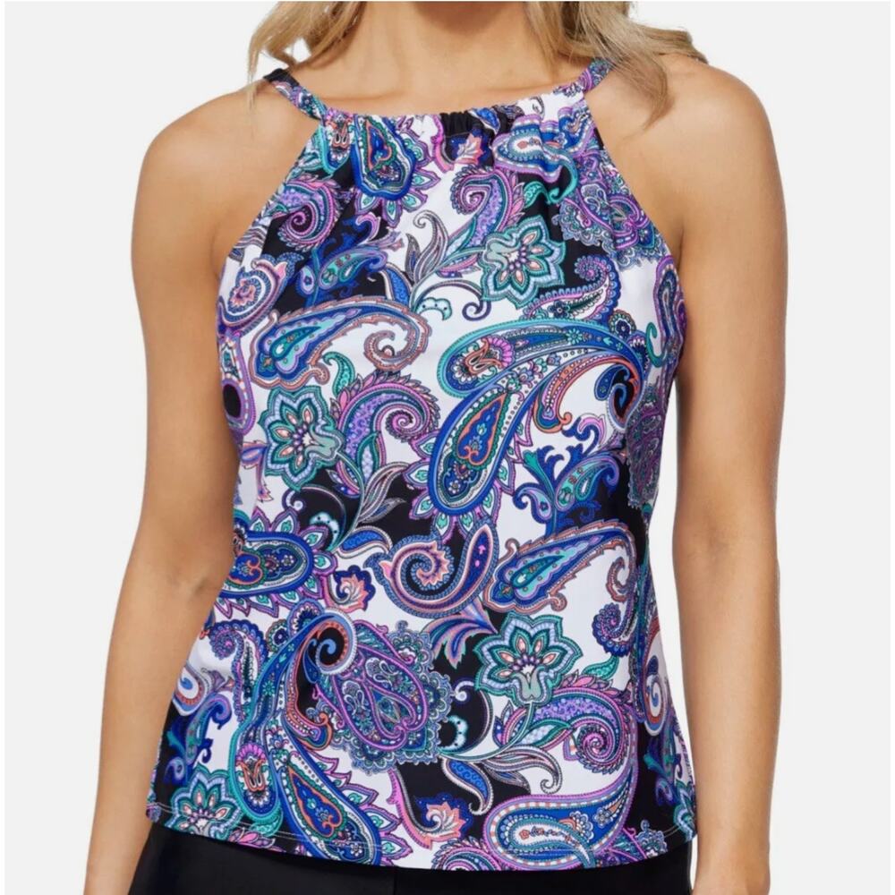 2/$15 NWT Island Escape Paisley Cali Underwire Swim Tankini Top Size 6